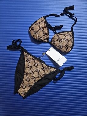 Brown & Black Logo Triangle Bikini Set